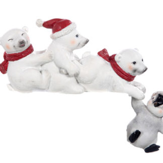 Bears holding a falling penguin