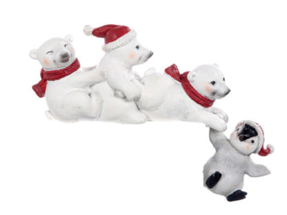 Bears holding a falling penguin